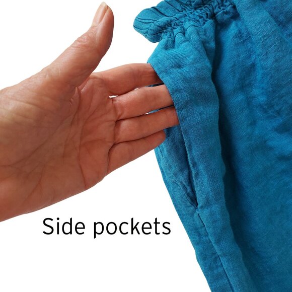 Made In Italy 100% Linen Super Wide Leg Ankle Palazzo Pants Turquoise Blue Sz M - Picture 4 of 15